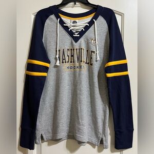 NWT NHL Nashville Predators Navy Gray Gold Sweatshirt XL Spell Out Hoc  Lace Up